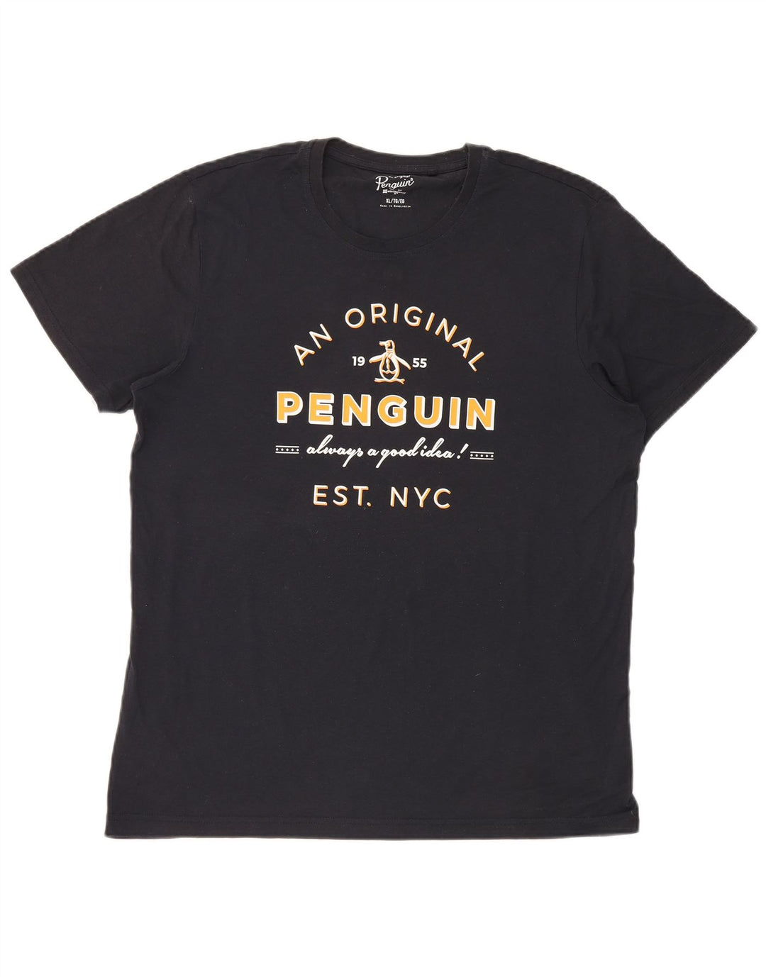 Camiseta gráfica masculina Penguin Top XL algodão preto