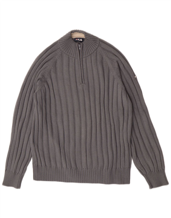 Suéter masculino Fila com zíper e gola grande em lã merino cinza