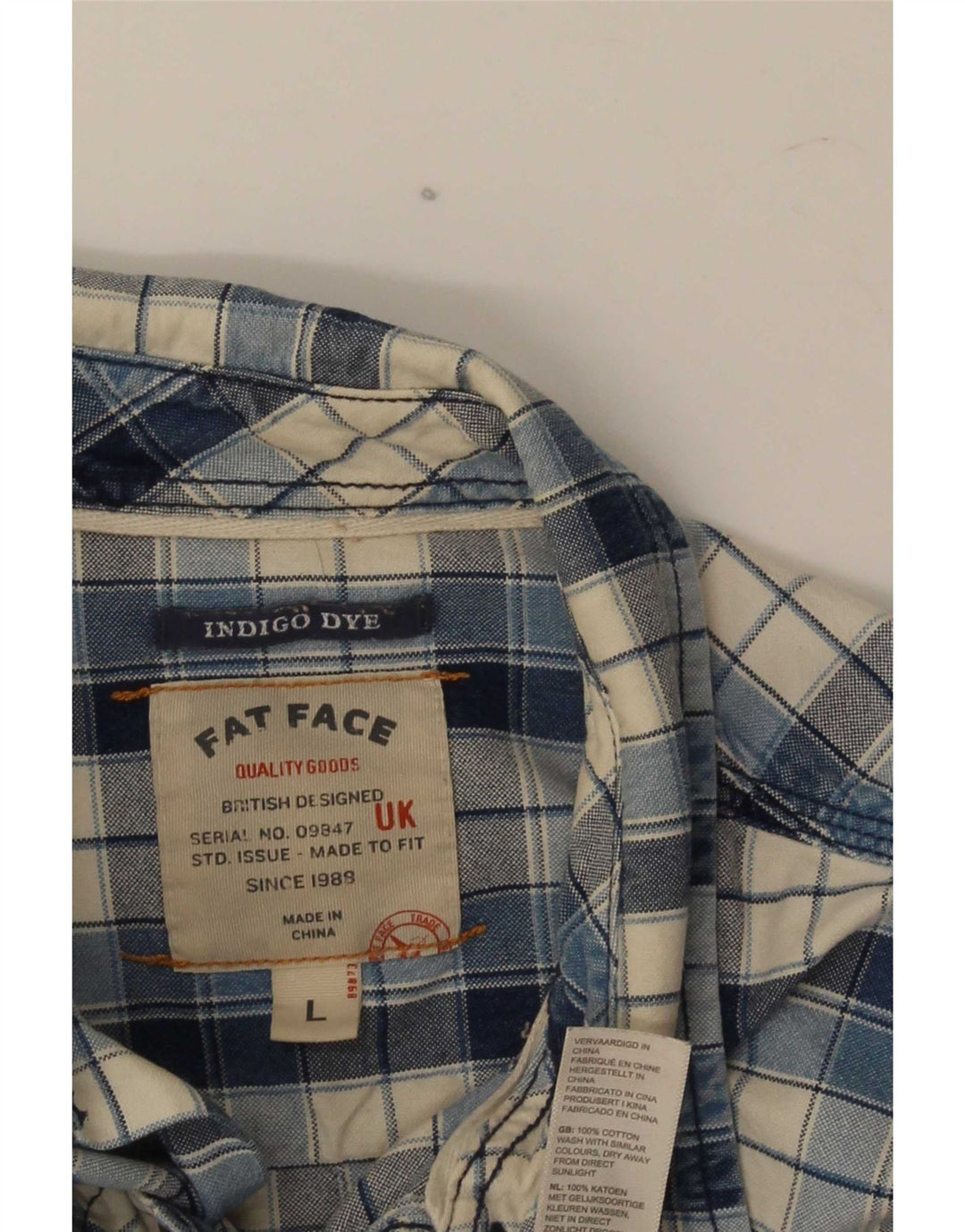 Camisa masculina de flanela Fat Face grande algodão xadrez azul