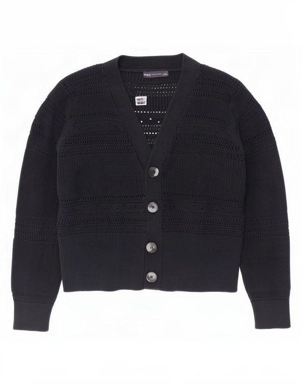 Suéter cardigã feminino Marks & Spencer Reino Unido 16 grande algodão azul marinho
