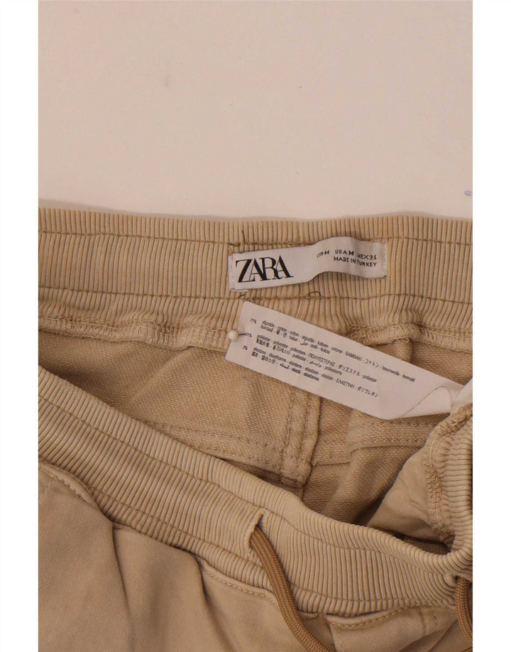 Zara Mens Cargo Sport Shorts Médio Bege Algodão