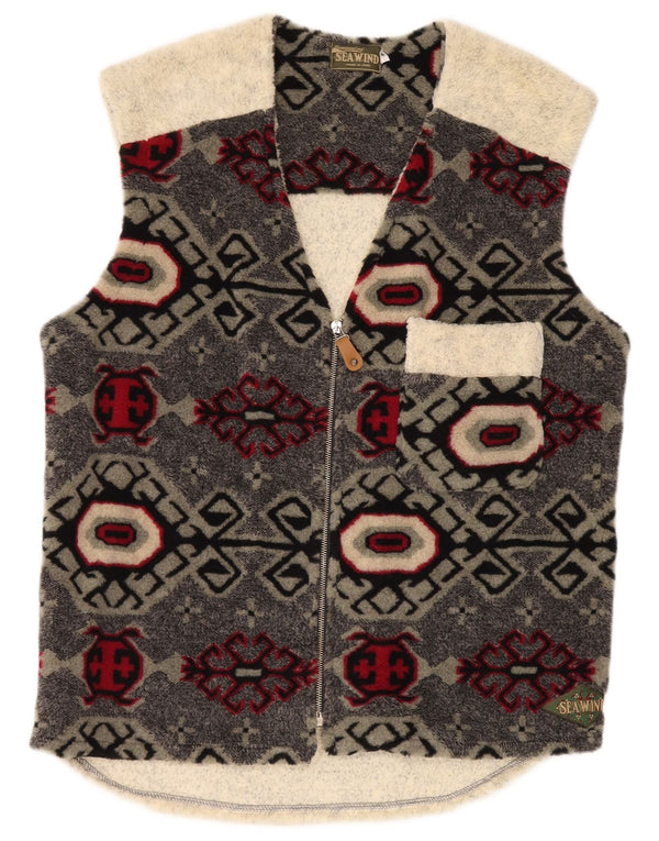 Colete de lã masculino vintage UK 40 grande cinza geométrico