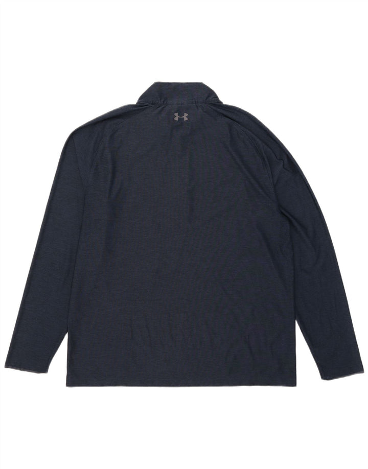Under Armour Mens Zip Neck Pulôver Treino Top Grande Azul Marinho Salpicado