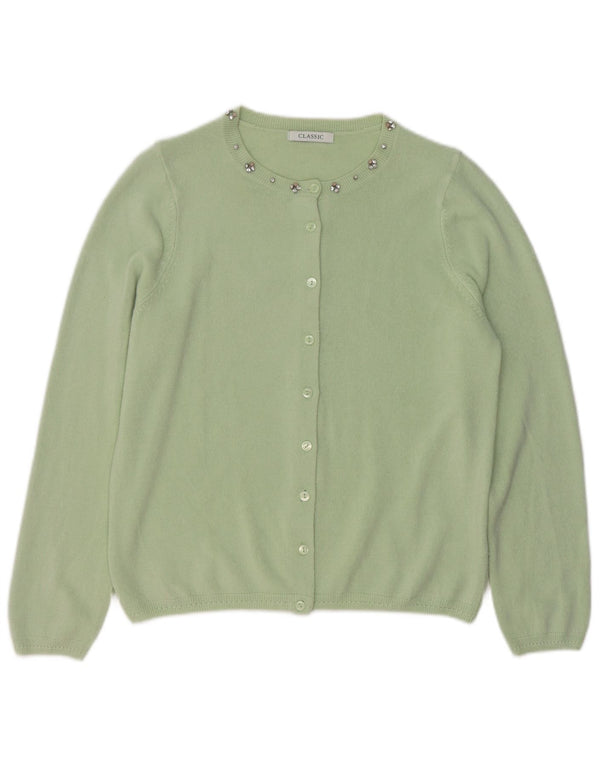 Suéter cardigã feminino clássico MARKS & SPENCER Reino Unido 12 acrílico verde médio