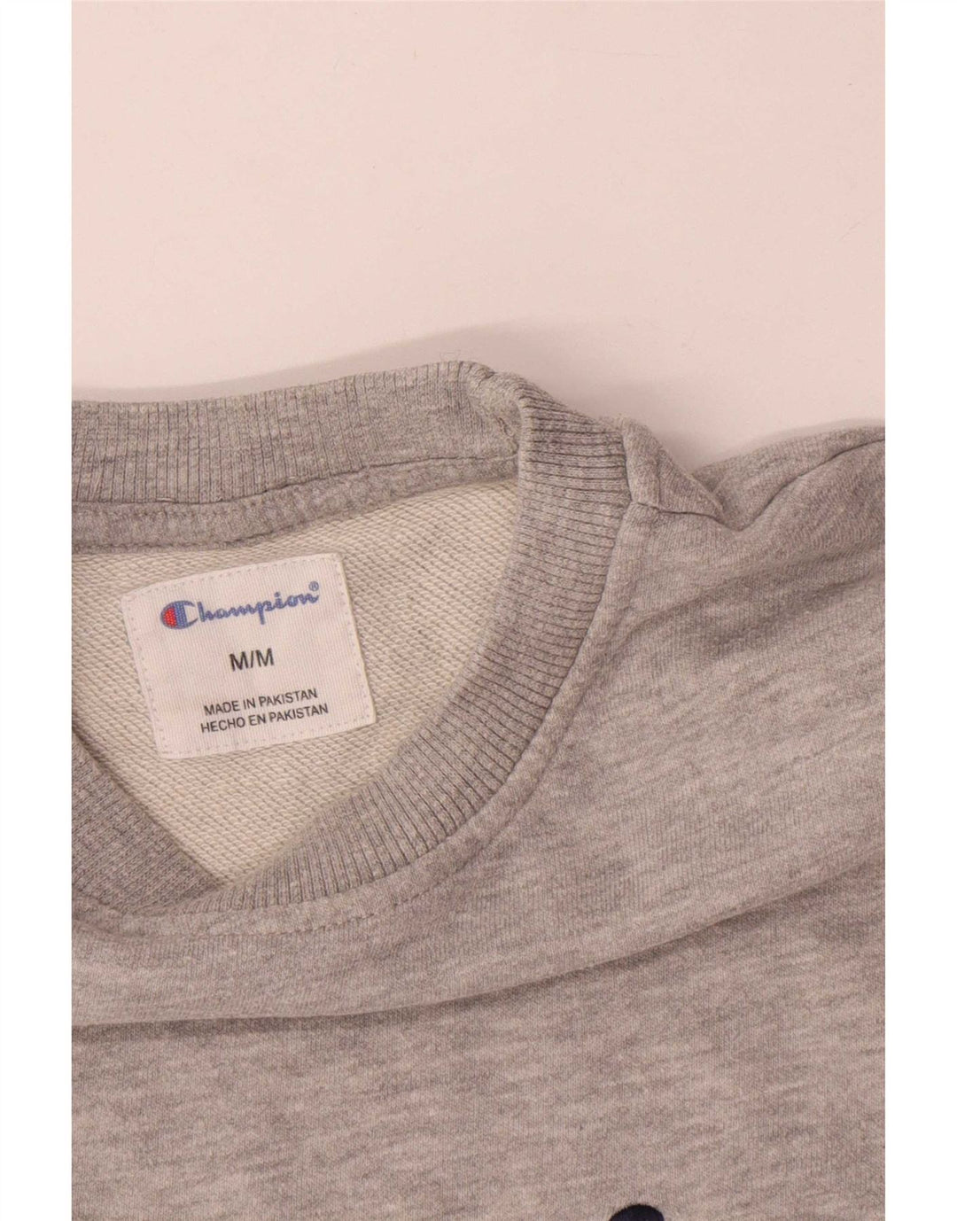Champion moletom gráfico masculino jumper médio cinza algodão manchado