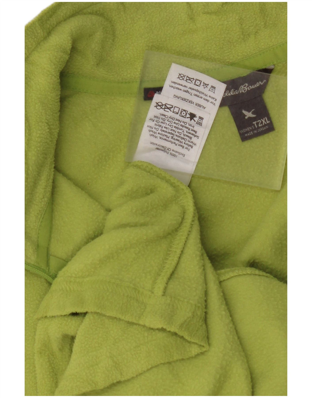 EDDIE BAUER Suéter feminino de lã com zíper e gola UK 20 2XL poliéster verde