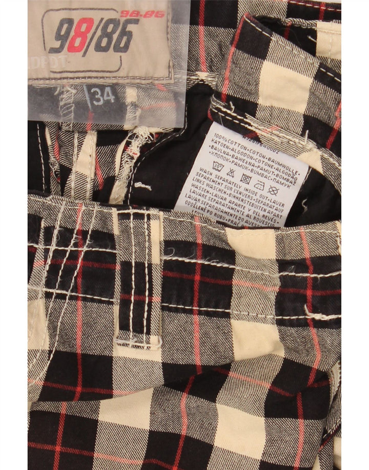 Shorts cargo masculino vintage W34 grande algodão xadrez preto