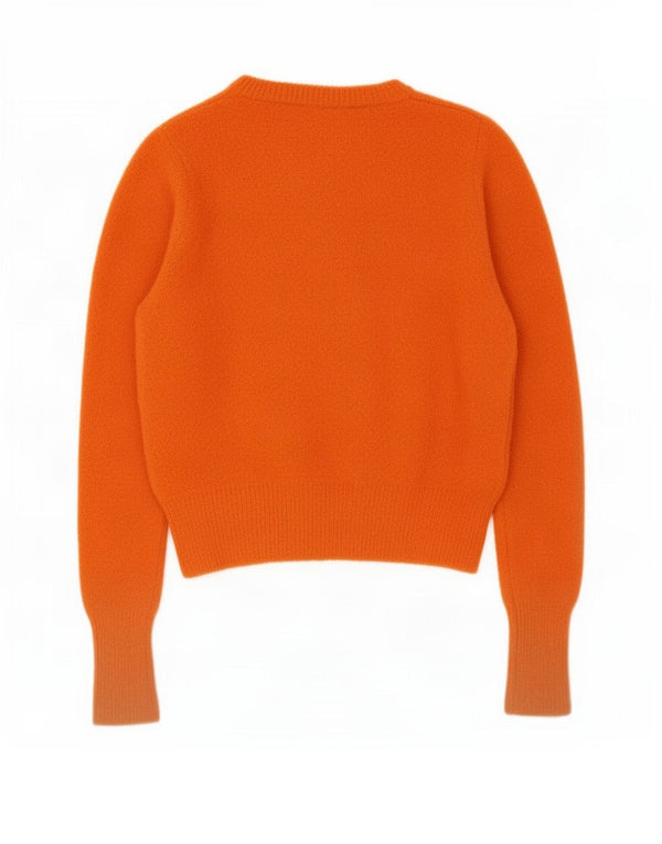 Zara Suéter feminino cropped com gola canoa Reino Unido 12 médio laranja nylon
