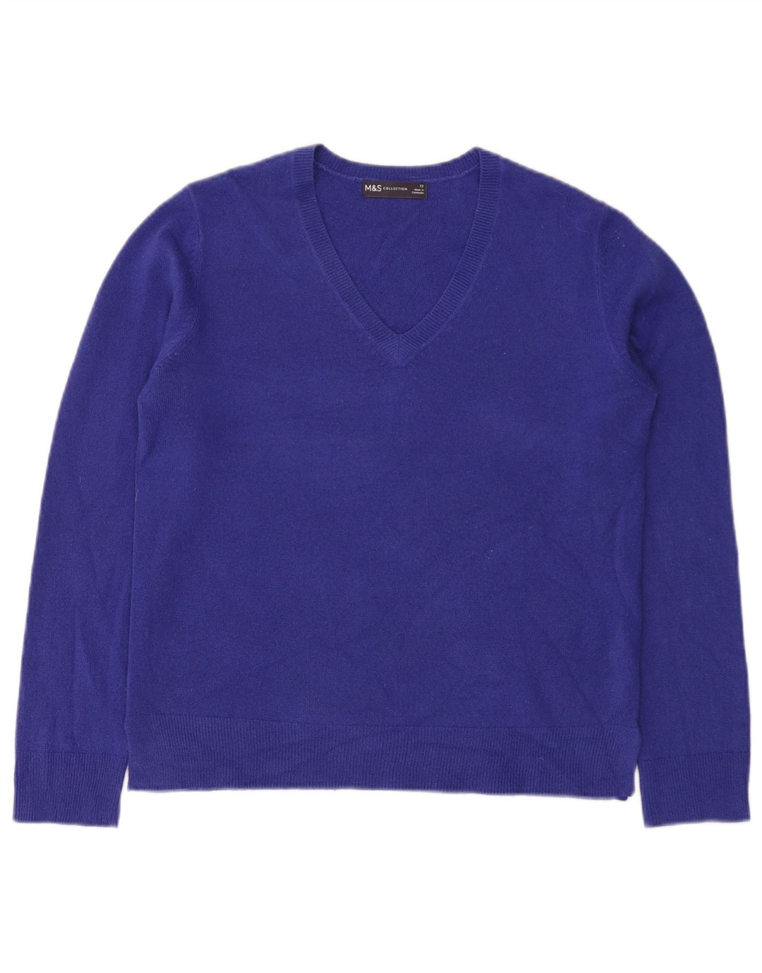Suéter feminino Marks & Spencer com decote em V Reino Unido 12 acrílico azul médio