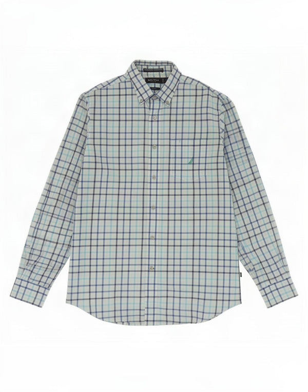Camisa masculina Nautica Classic Fit algodão xadrez azul médio