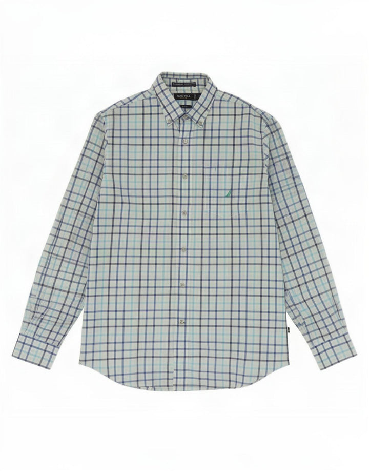 Camisa masculina Nautica Classic Fit algodão xadrez azul médio