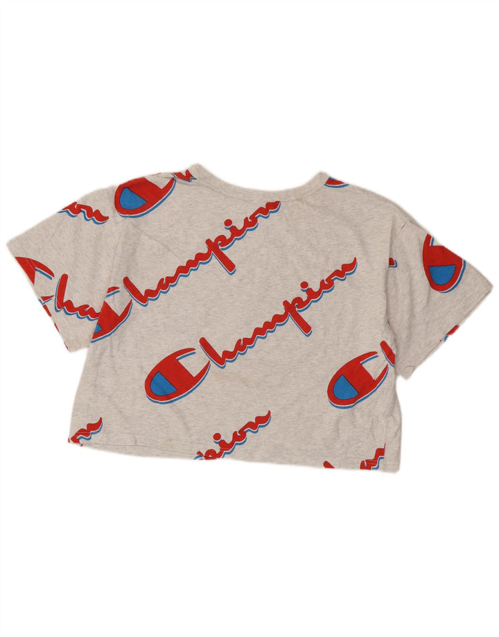 Camiseta feminina CHAMPION com estampa reversa de tecelagem reversa Reino Unido 16 grande cinza