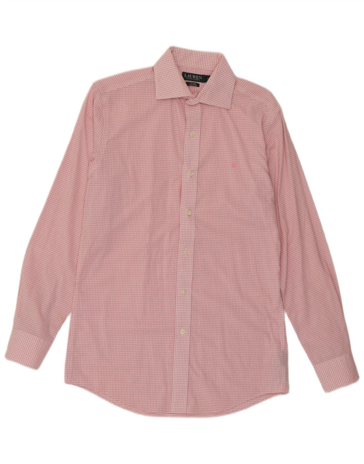 Camisa masculina Ralph Lauren tamanho 15 38 algodão xadrez rosa médio