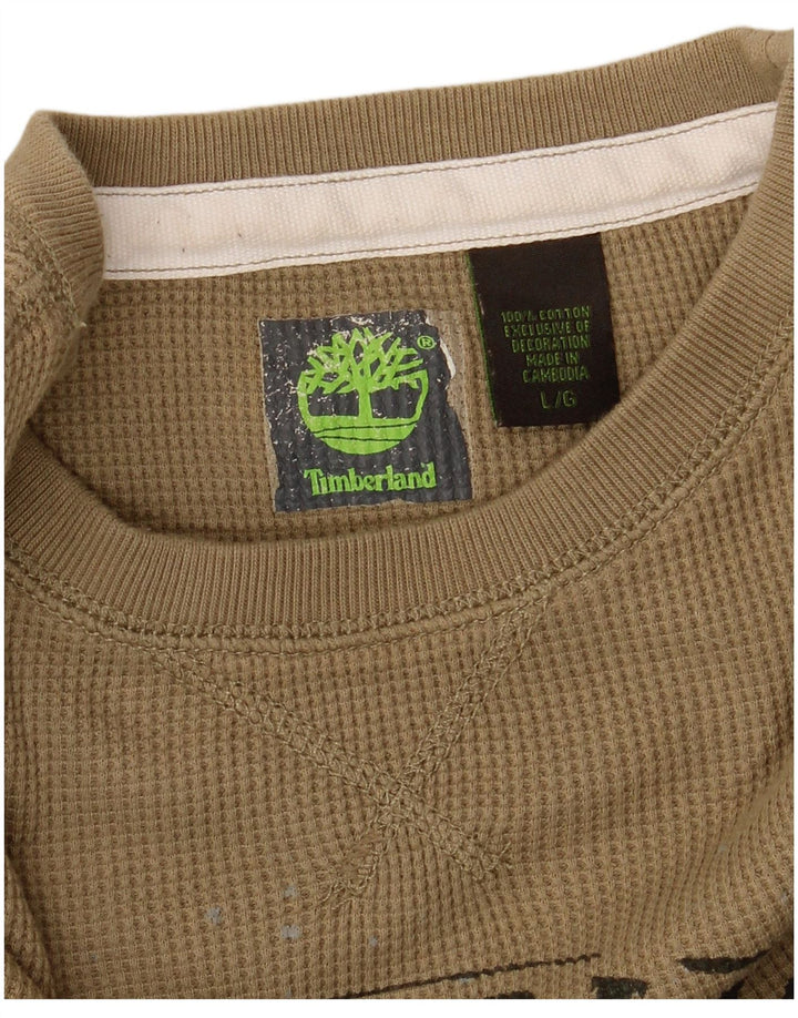 Timberland Mens Graphic Top Manga Longa Grande Algodão Bege