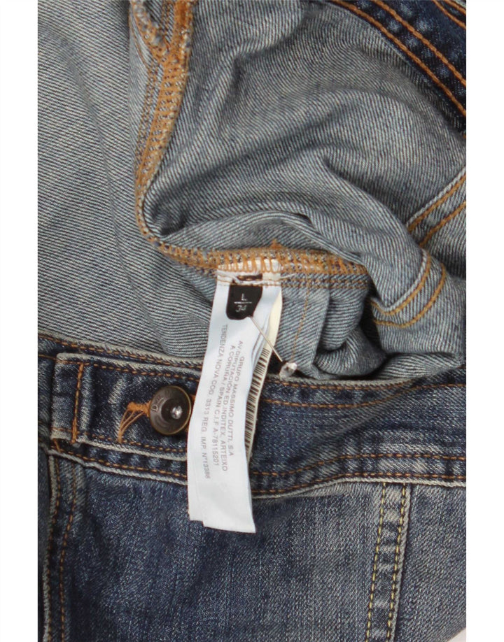 Jaqueta jeans feminina Massimo Dutti Reino Unido 14 grande algodão azul