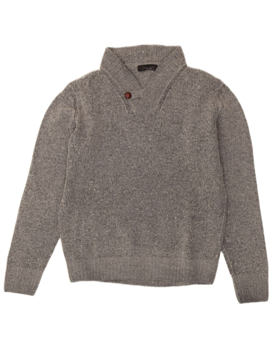Suéter masculino ZARA com decote em V grande lã cinza