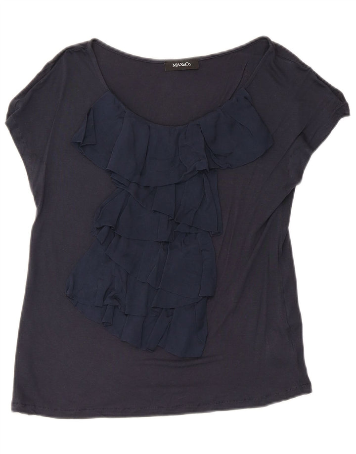Blusa feminina Max & Co. Reino Unido 8 pequena viscose azul marinho