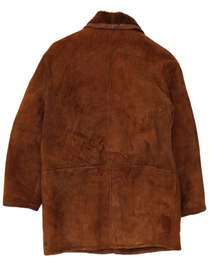 Sobretudo masculino vintage de shearling UK 40 grande marrom