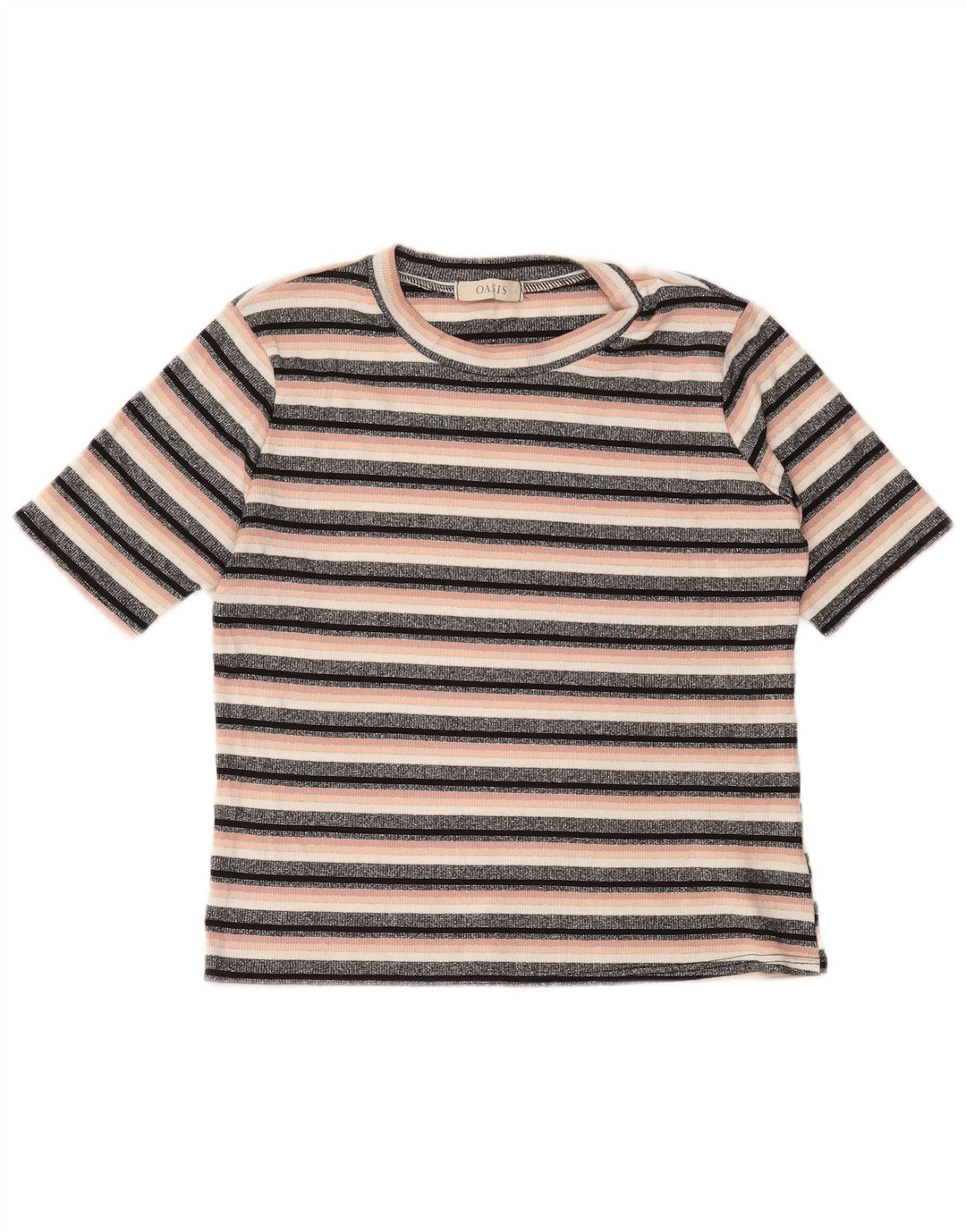 Camiseta feminina OASIS Crop Top UK 14 Viscose listrada preta grande