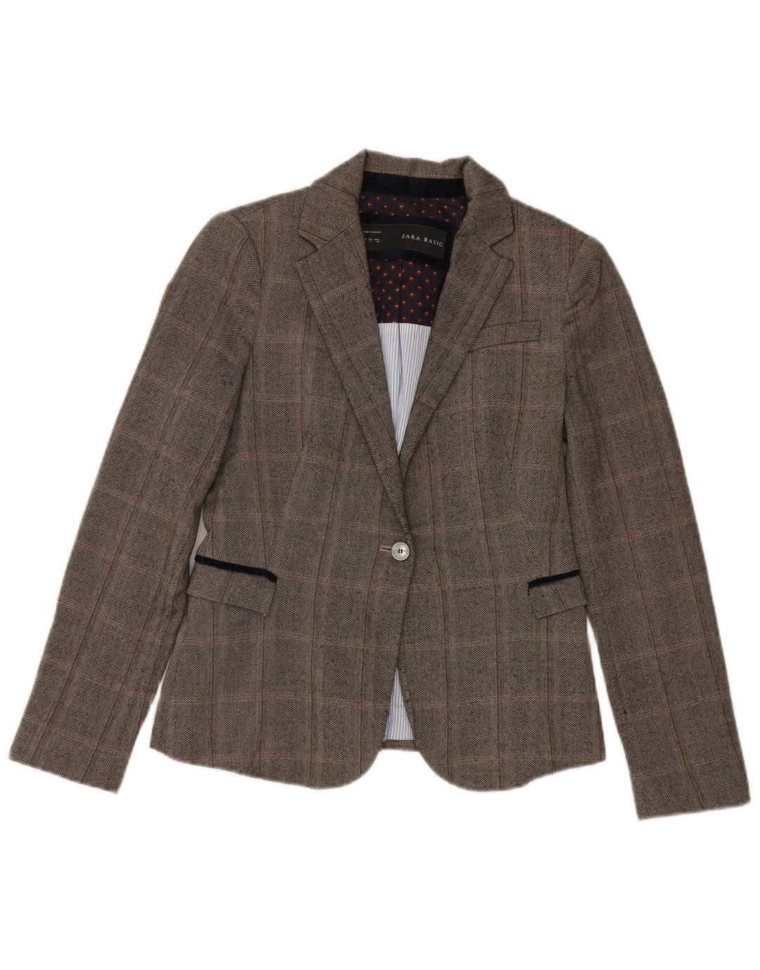 Jaqueta blazer feminina Zara com 1 botão Reino Unido 10 pequena xadrez cinza