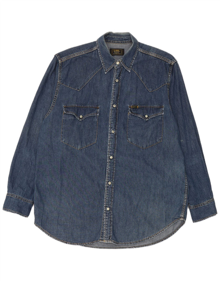 Camisa jeans masculina Lee algodão azul médio