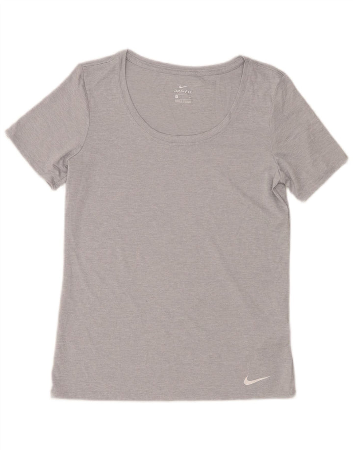 Camiseta feminina Nike Dri Fit Top UK 10 pequena cinza manchada de poliéster