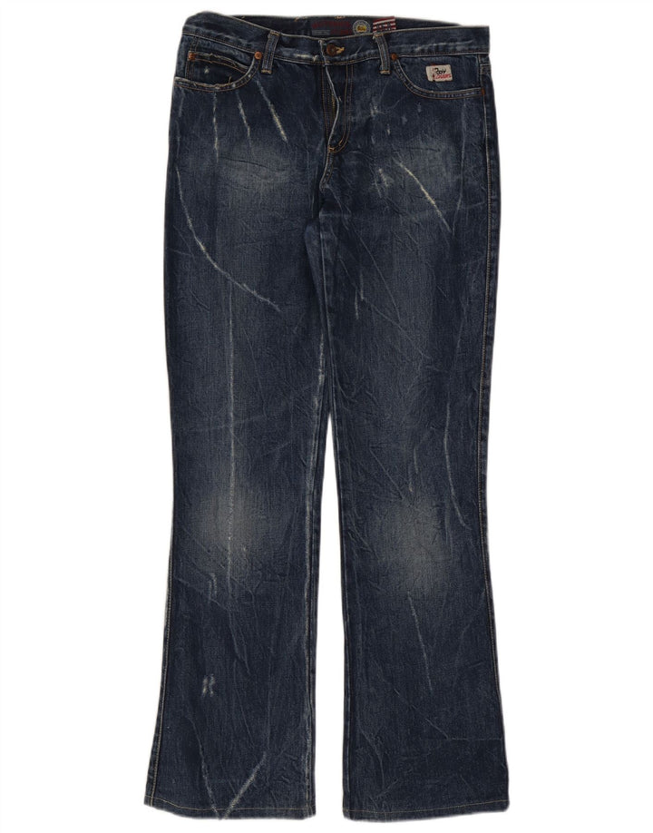 Calça jeans feminina Roy Rogers Seven Bell envelhecida com bootcut W30 L32 azul