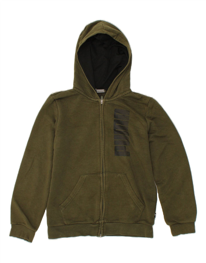 PUMA Boys Graphic Zip Hoodie Sweater 11-12 Years Large  Khaki Cotton Vintage Puma and Second-Hand Puma from Messina Hembry 