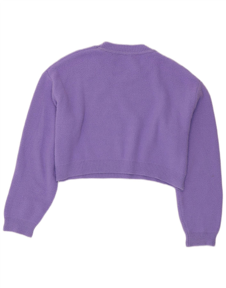 Suéter feminino ZARA com gola redonda grande e gola redonda, tamanho 10, pequeno, roxo