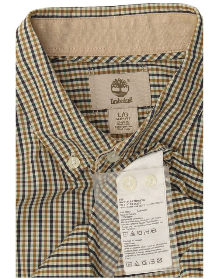 Camisa masculina slim fit TIMBERLAND grande algodão xadrez marrom