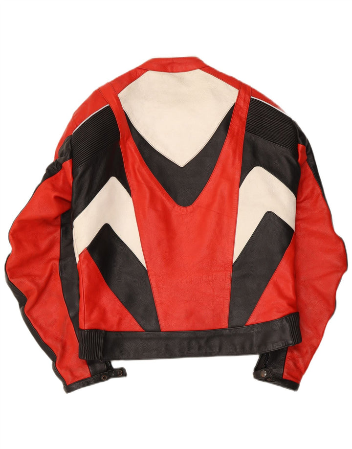 Jaqueta de couro masculina vintage UK 40 grande bloco colorido multicolorido