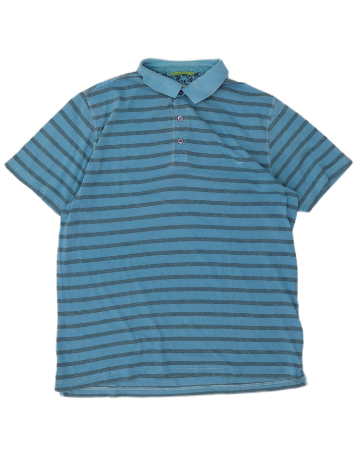 Camisa polo masculina Camel Active grande algodão listrado azul