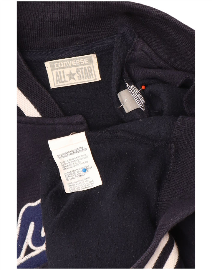 Jaqueta masculina Converse Graphic Varsity UK 40 grande bloco colorido azul marinho