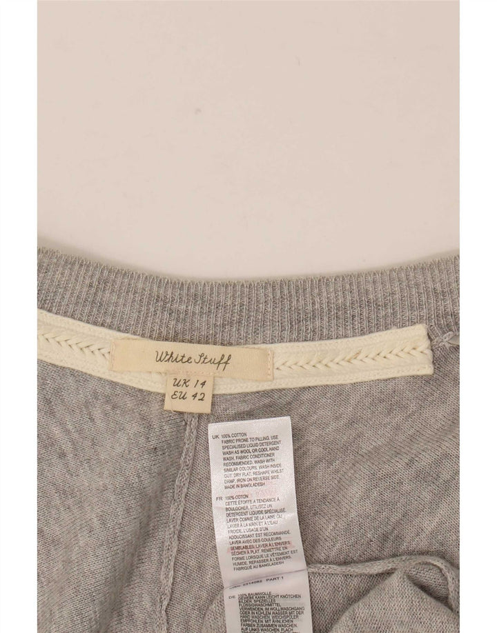 White Stuff Suéter feminino com palangre aberto e cardigan Reino Unido 14 grande cinza manchado