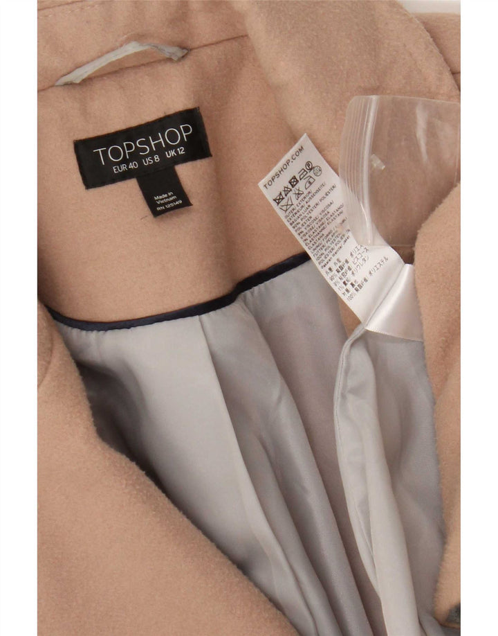 Casaco feminino Topshop com peito duplo UK 12 poliéster bege médio