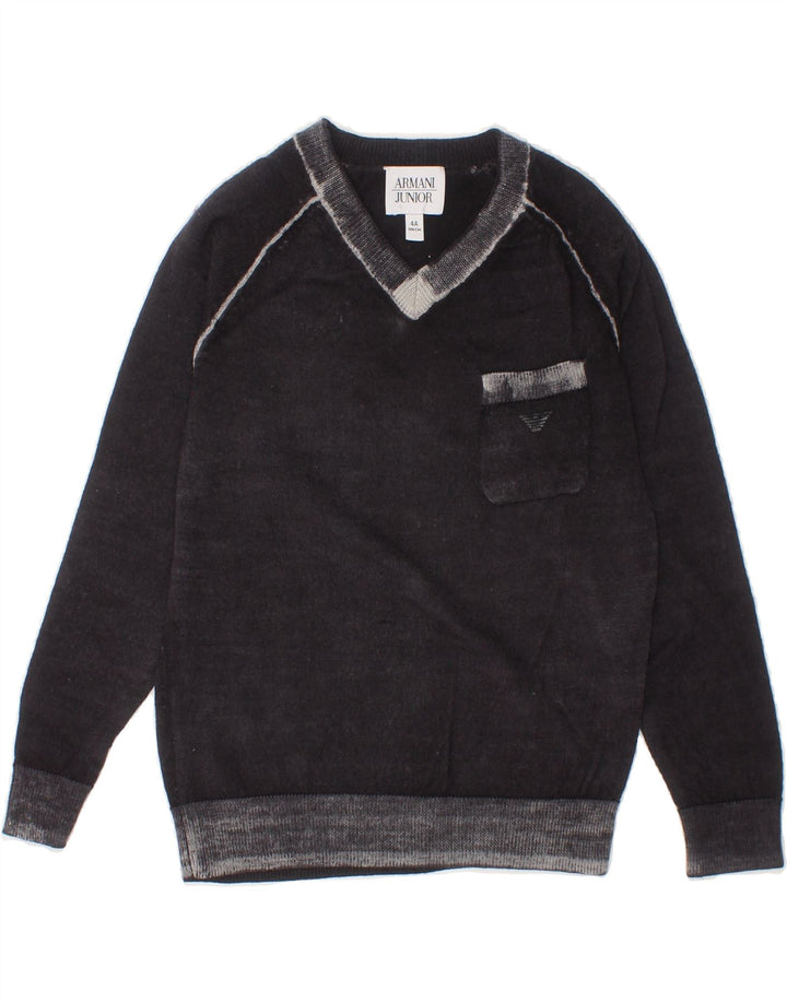 ARMANI JUNIOR Boys V-Neck Jumper Sweater 3-4 Years Grey Wool Vintage Armani Junior and Second-Hand Armani Junior from Messina Hembry 