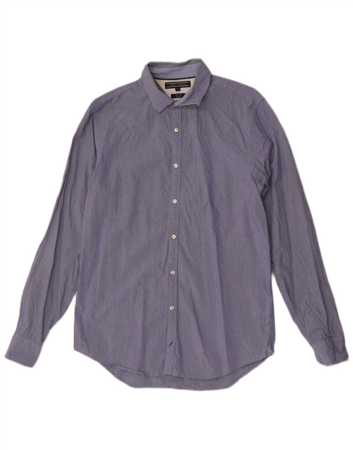 Camisa masculina Slim Fit Tommy Hilfiger de algodão guingão azul médio