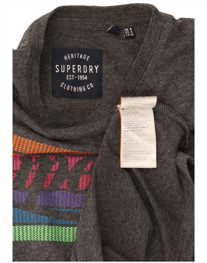 Camiseta feminina SUPERDRY Heritage Graphic UK 8 algodão cinza pequeno