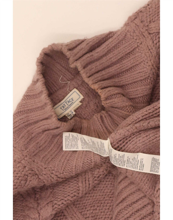 Suéter feminino Fat Face com gola de tartaruga grande Reino Unido 10 pequeno rosa