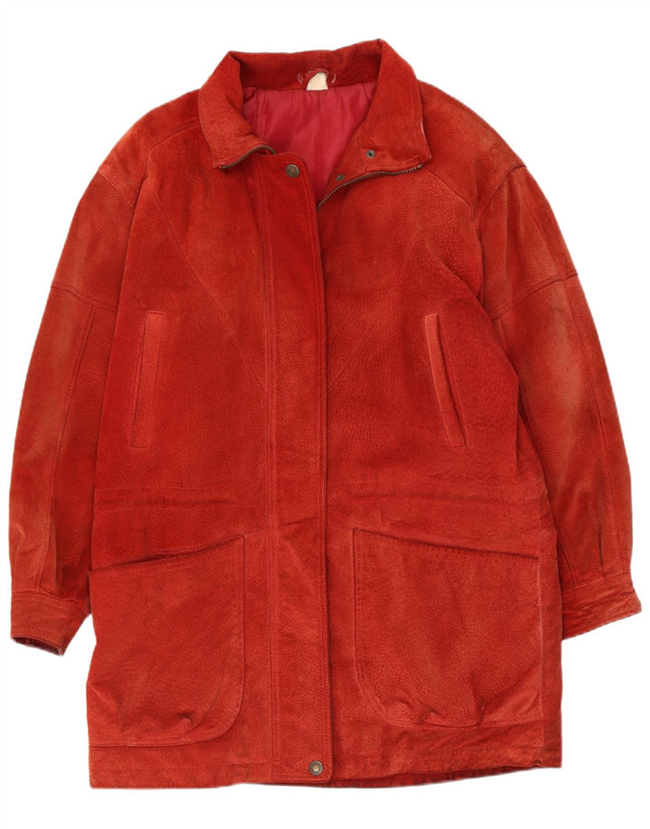Sobretudo feminino vintage de camurça grande Reino Unido 10 pequeno vermelho
