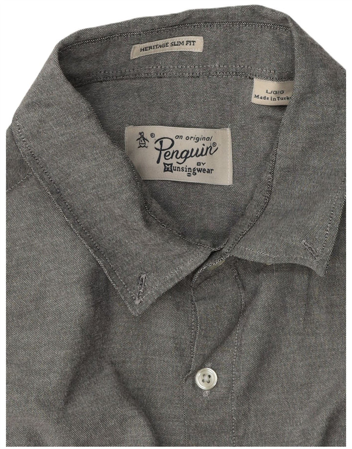 Camisa masculina Penguin Heritage Slim Fit grande cinza manchada