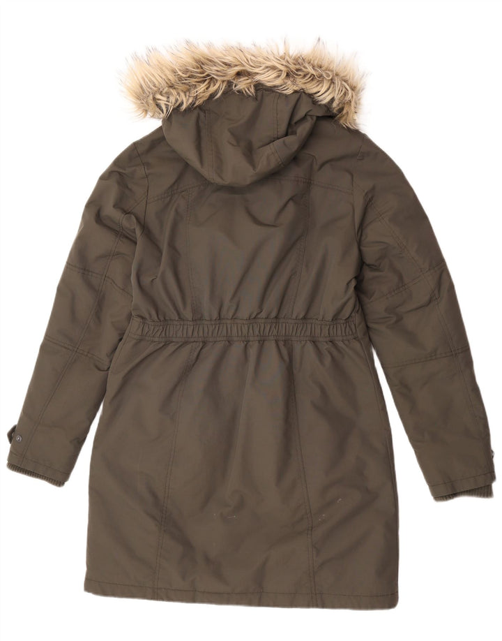 Casaco acolchoado com capuz feminino Fat Face UK 12 nylon cáqui médio