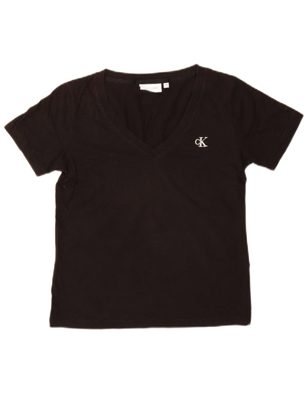 Camiseta feminina CALVIN KLEIN JEANS Top UK 2 XS algodão preto