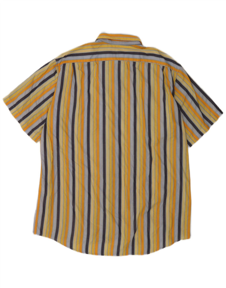 Lacoste Camisa masculina de manga curta tamanho 42 grande algodão listrado multicolorido