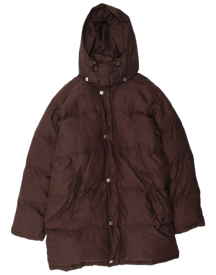 Casaco acolchoado com capuz masculino Sergio Tacchini Reino Unido 42 XL marrom poliéster