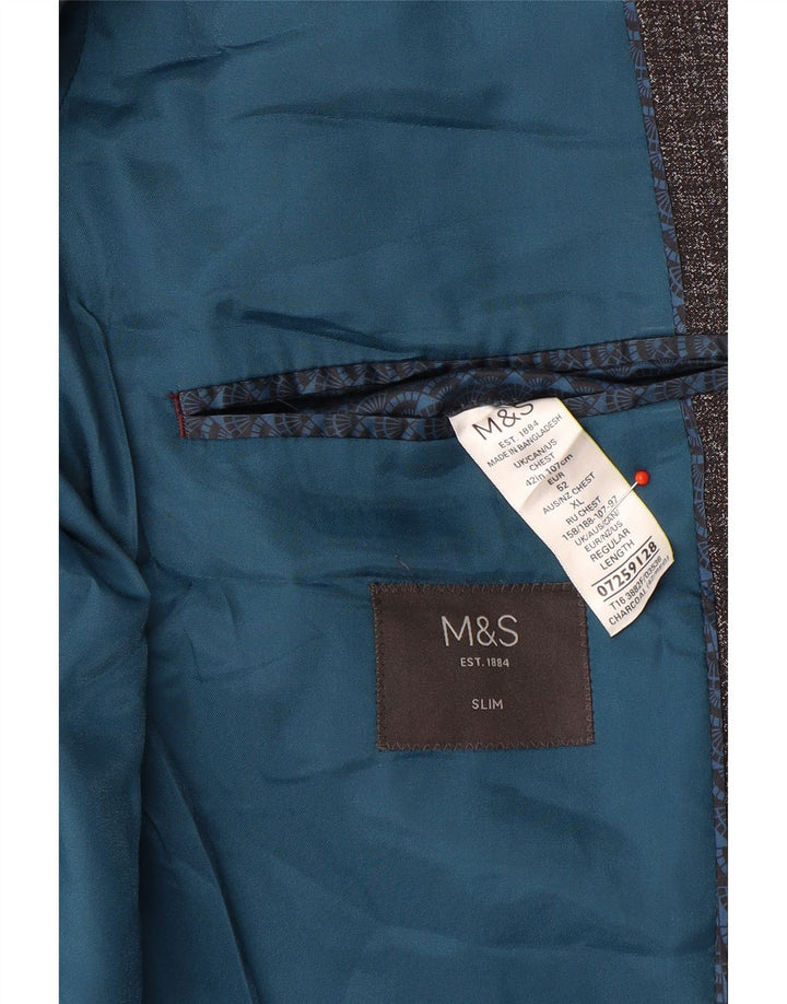 Jaqueta Blazer Slim Masculina Marks & Spencer com 2 Botões Reino Unido 42 XL Cinza Poliéster