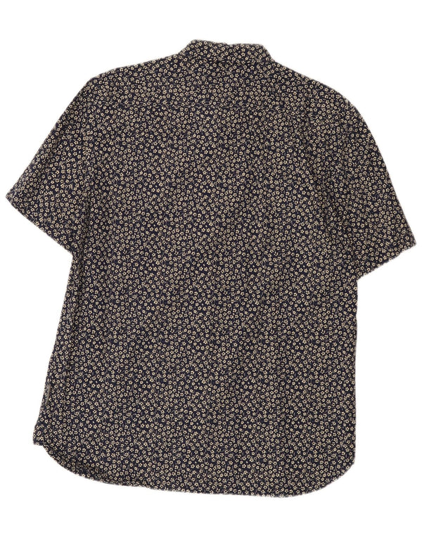 Camisa masculina de manga curta French Connection grande algodão floral azul marinho