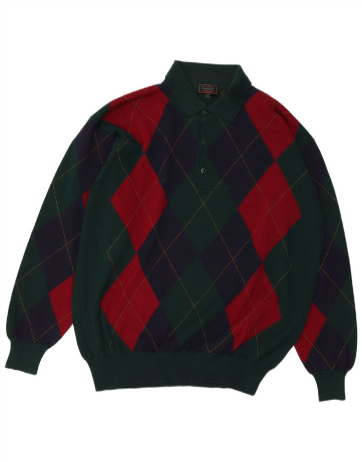 Suéter masculino Sky & Eagle com gola polo grande verde argyle/diamante