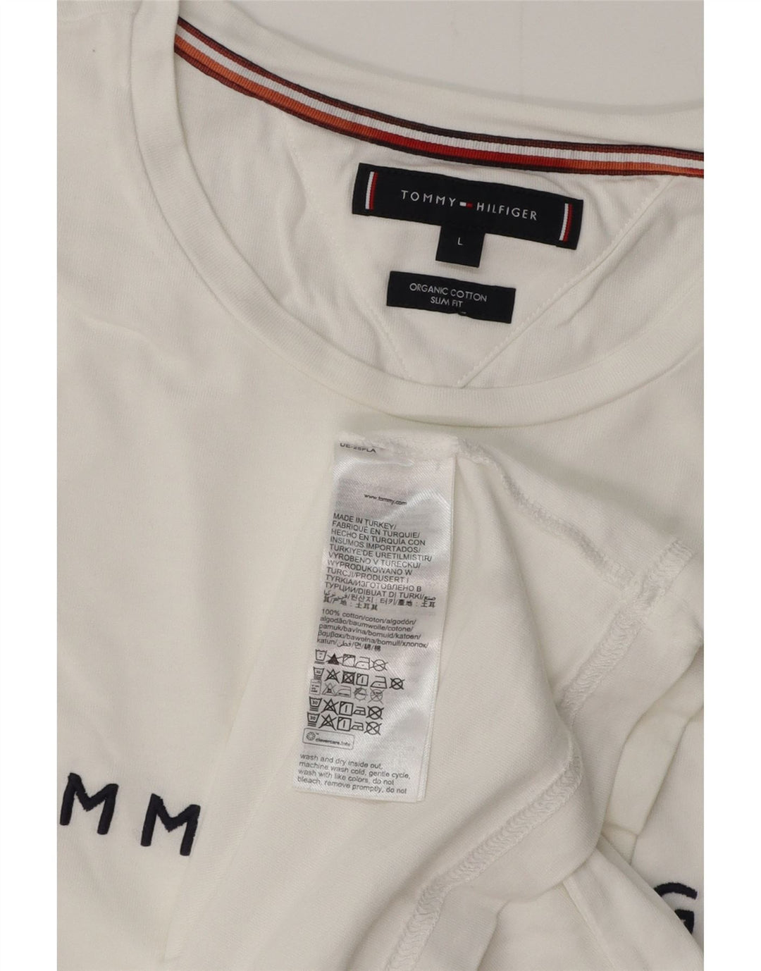 TOMMY HILFIGER Camiseta masculina slim fit gráfica top grande algodão branco