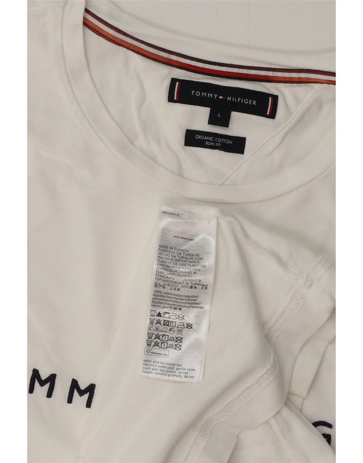 TOMMY HILFIGER Camiseta masculina slim fit gráfica top grande algodão branco